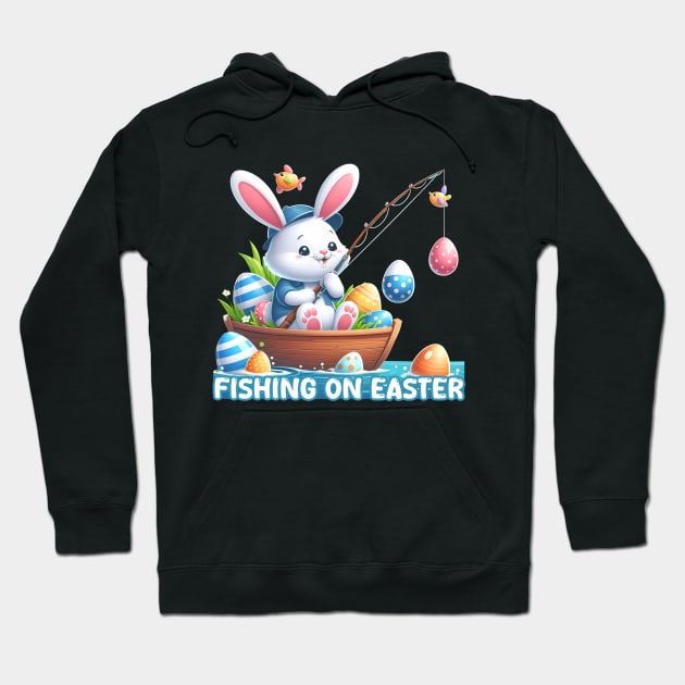 Fishing On Easter Bunny Fishing Egg Hunting Hoodie by inksplashcreations